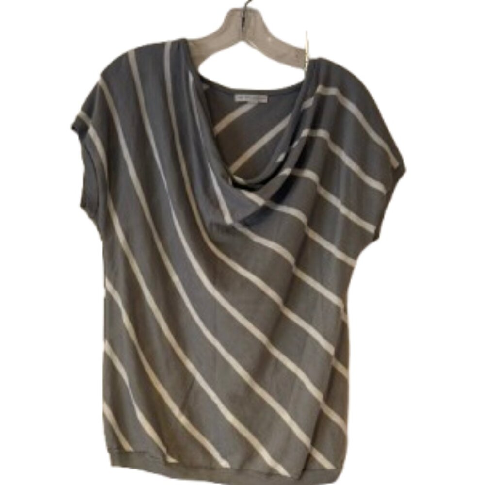 New York & Company Gray & White Diagona Stripe Cowlneck Sweater - Medium